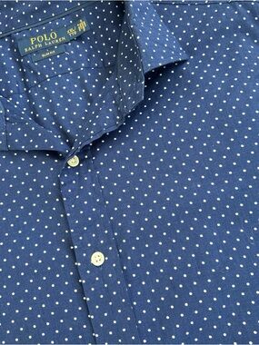 Polo Ralph Lauren Slim Fit Shirt Mens XXL Blue White Polka Dot Button Down 2XL